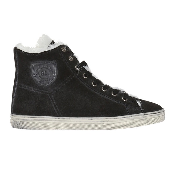 Saint Laurent Rivington logo black suede and fur high-top sneaker IT 37.5 US 7.5 - Picture 2 of 16
